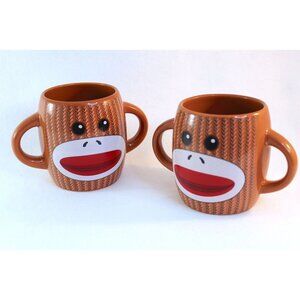 Sock Monkey‎ Doubled Handled Mugs (Pair)